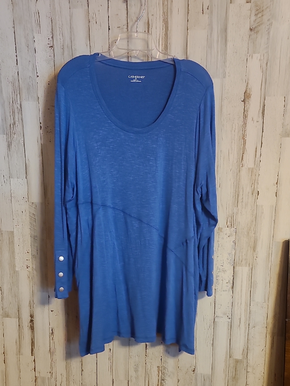 Catherines Royal Blue Scoop Neck Long Sleeve Tunic with Button Tabs